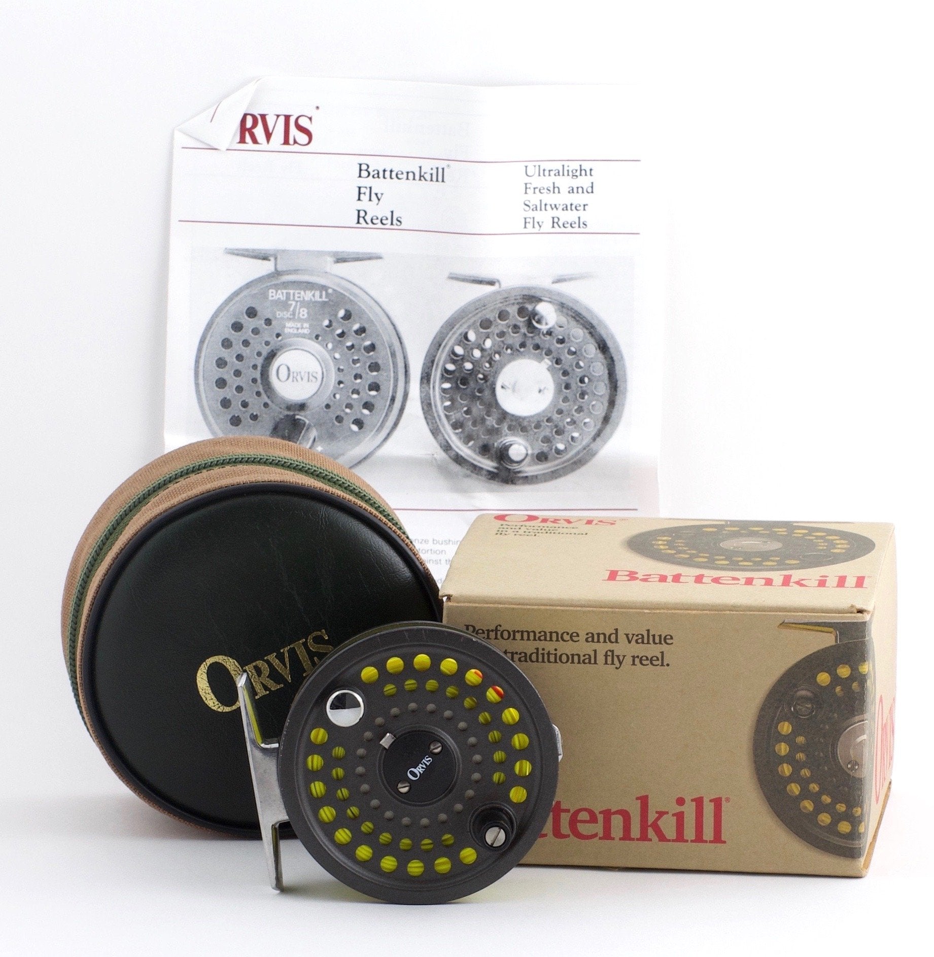 MADE IN ENGLAND – ORVIS BATTENKILL 3″ #5/6 TROUT FLY REEL + 2 x